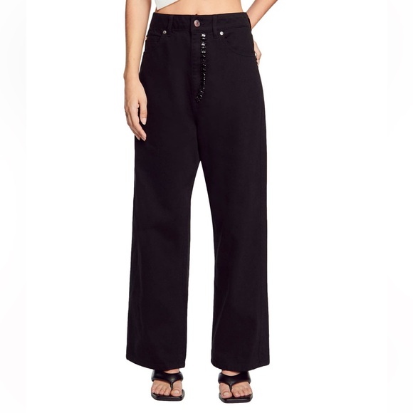 NWT Sandro Cristelle High Rise Wide Leg Black Jeans w Crystals—1 loose crystal - Picture 2 of 15